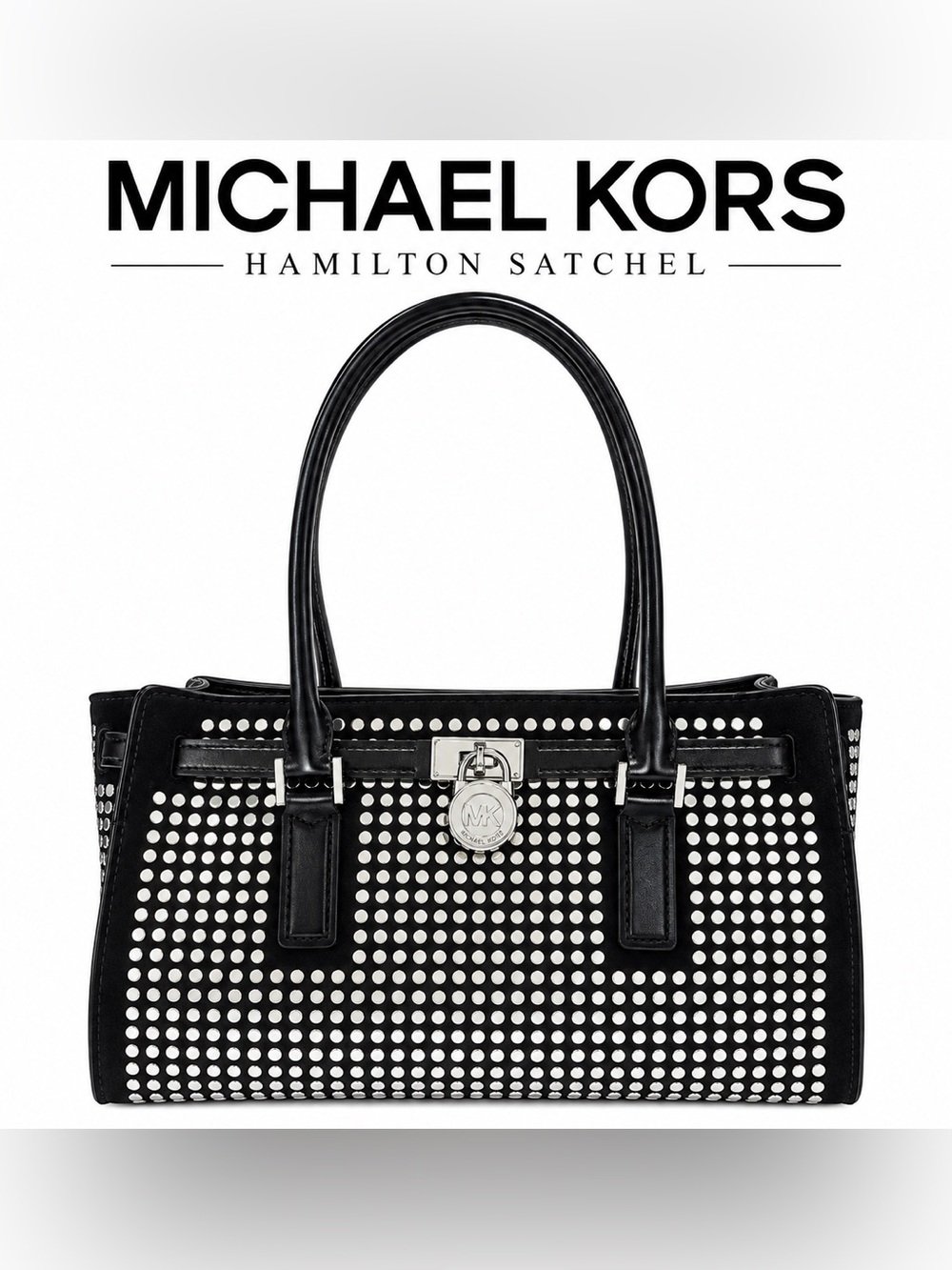 Michael Kors Hamilton Black Leather Silver Micro Studded Satchel Bag Y2K EIC